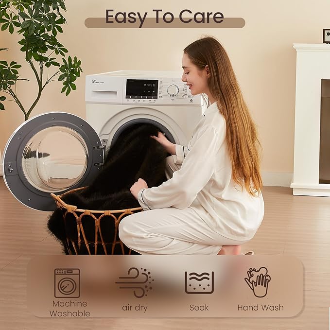 L'AGRATY Faux Fur Throw Blanket: 50''x 60'' Luxury Fluffy Plush Thick Faux Fur Blanket for Bed Couch Sofa - Cozy Soft Fuzzy Blankets for Women Man: Minky Couture Decoration Blanket (Black)