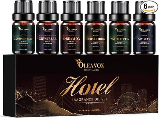Hotel Diffuser Oils Gift Set, Essential Oils for Diffusers for Home, Luxury Fragrance Oil Set, Candle & Soap Making Scents, Jasmine & Mint, White Tea, My Way, Dream On, Hotel Lobby, Crystallé