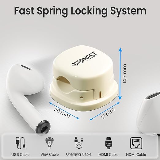 8 Pack Adhesive Cable Clips White Spring Loaded Cord Holders for Nightstand, Desk, Wall, Car, or Bedside Ideal Charging Cable Organizer for Home or Office Setup