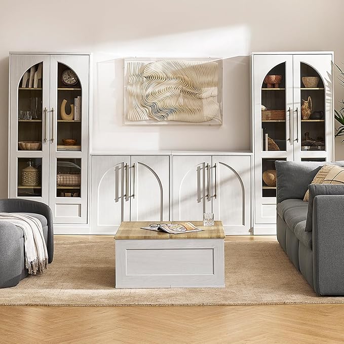 mopio Blake Lift Top Coffee Table with Storage, Modern Farmhouse Square Wood Center Coffee Table with Easy Lifting Top, Chamfered Edge & Soft Closing (White Oak)