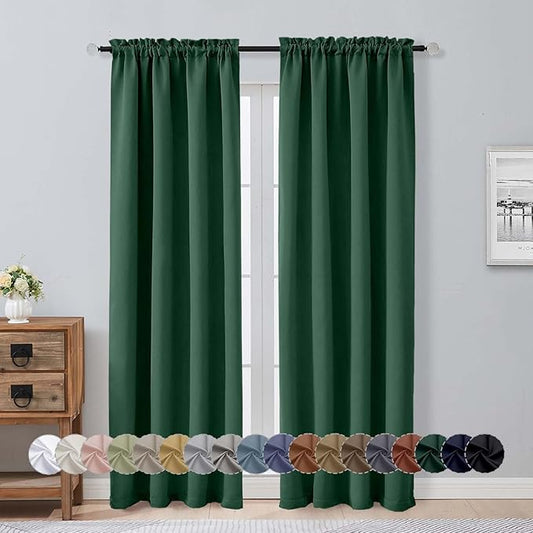 Aiyufeng Ever Green Blackout Curtains for Bedroom 84 Inch Length 2 Panels Set, Solid Thermal Insulated Privacy Living Room Window Treatment Curtains Blackout Drapes, W40 x L84 Inch, Ever Green