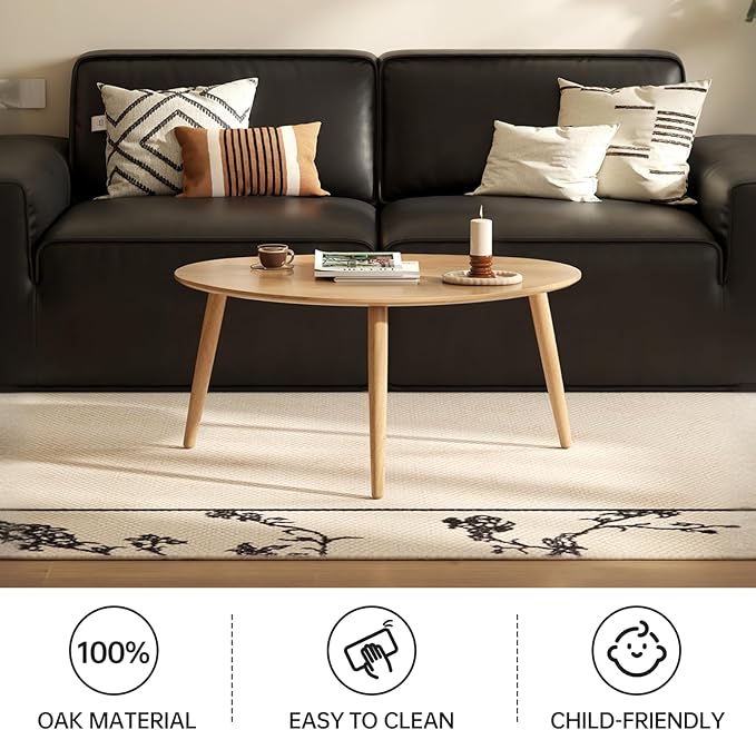 Small Oval Coffee Table, 100% Solid Wood Coffee Tables Mid Century Modern Table for Living Room Side Table End Tables for Home(Original Wood Color, 33.46''x22.83''x15.74'')
