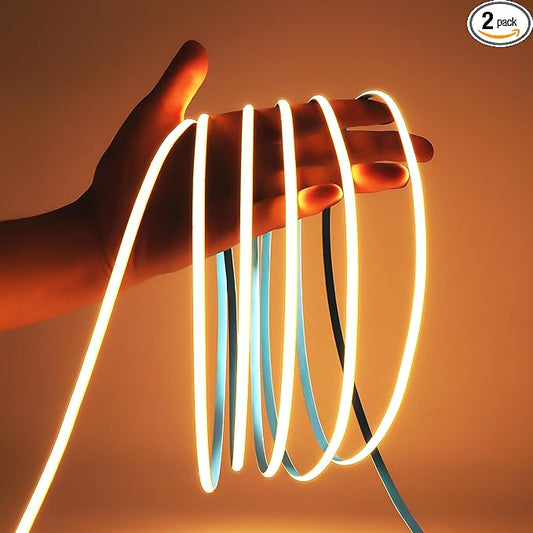 COB LED Strip Light, 16.4FT 24V 3000k Narrow Width 5mm Super Bright CRI 90+ Dotless LED Tape Light, 400LEDs/M Cuttable Flexible Dimmable Light Strip for Indoor Home Decor (No Power Supply)