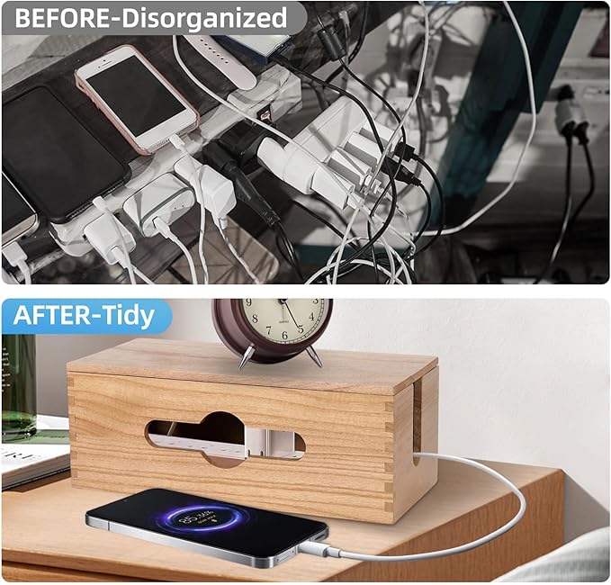 3PCS Wooden Cable Management Box Kit Wooden Cable Hider Storage Box Cord Organizer to Hide Cords & Wires for Desk Organization Protector Box for Home Office Kitchen Desk TV Computer Wires (S + M + L)