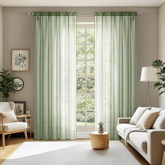 MIULEE 2 Panels Sage Green Sheer Curtains 90 inches Long Window Curtains Rod Pocket Elegant Window Voile Panels/Drapes/Treatment for Bedroom Living Room (54X90 Inches)