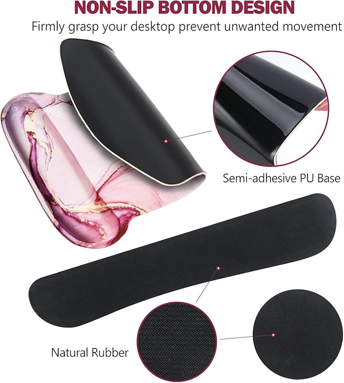 AIMSA Ergonomic Keyboard Wrist Rest and Mouse Pad with Wrist Support Set, Memory Foam Non-Slip Rubber Base, for Home, Office, Easy Typing, Pain Relief, Pink Purple Marble
