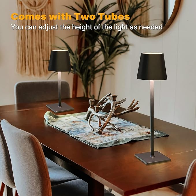 Cordless Table Lamps, 3 Colors Stepless Dimming, 5000mAh Rechargeable Battery LED Desk Lamp for Bedroom/Couple Dinner/Desk/Cafe/Dining Room/Terrace (Black)
