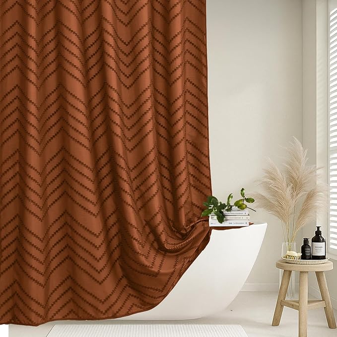 Orange Shower Curtain 72 x 72 Vintage Farmhouse Textured Tufted Chevron Striped Minimalist Bathroom Shower Curtain