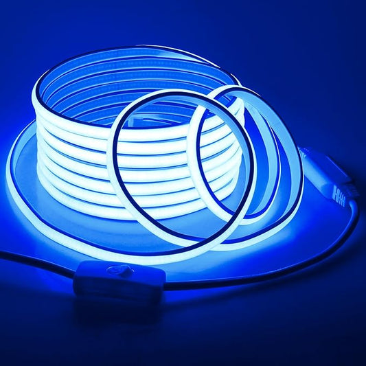 Blue COB LED Strip Lights 120V 16.4FT Led Rope Lights Outdoor Waterproof with Switch Plug in 288Leds/M High Density AC110V-120V LED Tape Lights for Bedroom Backyards Holiday Decor 5M