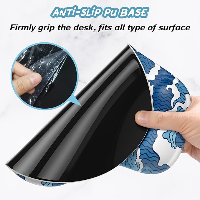 Hsurbtra Ergonomic Mouse Pad with Wrist Rest Support, Gel Mouse Pads with Non-Slip PU Base, Pain Relief Memory Foam Computer Mat, Cute Office Supplies Desk Decro Accessories, Blue Ocean