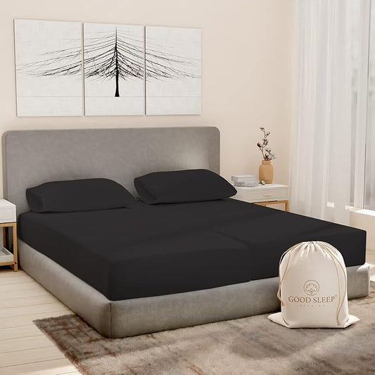 Good Sleep Bedding Split King Sheets Set, 1000 TC Egyptian Cotton, Luxury Sheets, 5 Piece, 2 Fitted - 16" Deep Pocket, Dark Gray
