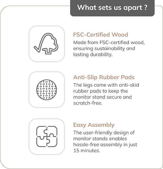 Anji Mountain Monitor Stand - Desktop Organizer & Laptop Riser, Ergonomic Monitor Riser, Space-Saving Monitor Stand for Desk, Durable Construction, Easy Assembly, Ideal for Home & Office,White Wash