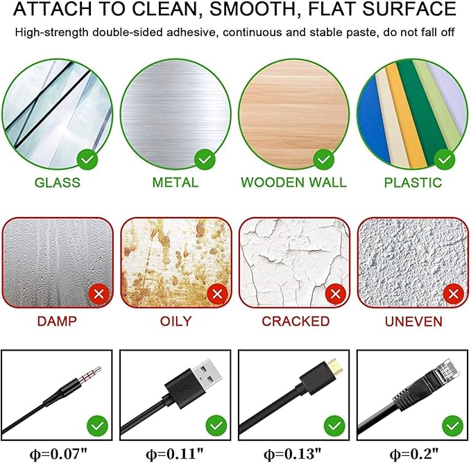 100 Piece Adhesive Cable Clip Set – Cable Organizer, Cable Holder for Desktop and Wall, Cable Stabilizer – Suitable for Home Office Cable Management, USB, Charging, Ethernet, Mouse (100)