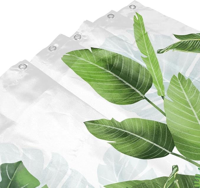 Domoku Tropical Green Leaves Shower Curtain Nature Plant Floral Bathroom Curtain Polyester Fabric with 12Hooks (72 * 72inch/180cm*180cm)