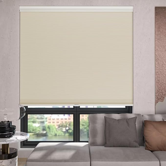 MYshade Top Down Bottom Up（TDBU） Cellular Shades, 1.5 inch Cordless Blackout Honeycomb Pleated Blinds for Windows Home Bedroom Office, Light Control, Thermal Insulated, 33" W x 72" H, Beige