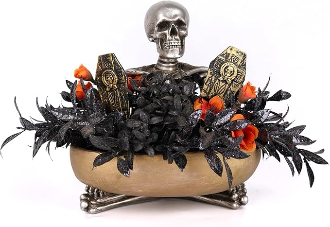 Halloween Decor Skull Table Centerpiece - Halloween Skull Bowl Decoraiton for Home Indoor Room Table Shelf Mantel - Resin Statue, 8 Inch Wide