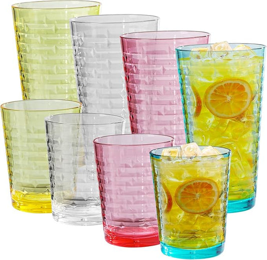 Acrylic Clear Highball Plastic Cups | Plastic Reusable Tumblers 16oz & 22oz (Set of 8) | Stackable | BPA-free Tumblers | Shatterproof | Top-rack Dishwasher Safe