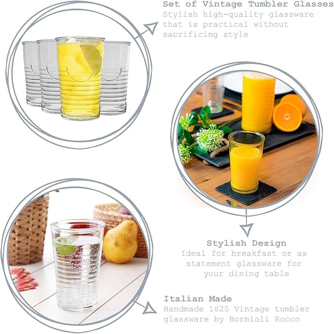 Bormioli Rocco Officina1825 Cooler Glass, 16 oz, Clear (Pack of 6)