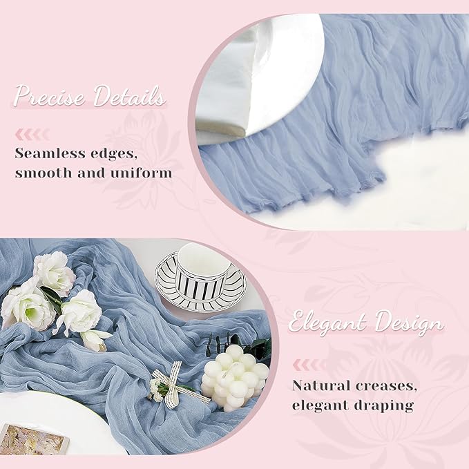 Blue Table Runner, 10Ft 120in Cheesecloth Table Runner, Gauze Rustic Cheese Cloth Table Runners for Wedding, Party, Baby & Bridal Shower, Boho Table Runners for Christmas Thanksgiving Halloween Easter