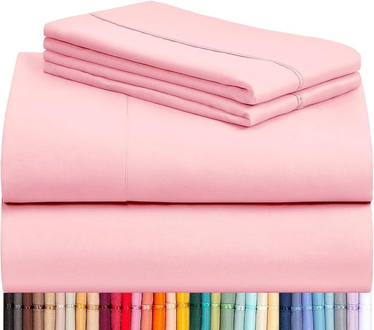 LuxClub 4 PC Sheet Set Bed Sheets Deep Pockets 16" Eco Friendly Wrinkle Free Cooling Machine Washable Hotel Bedding Silky Soft - Baby Pink California King