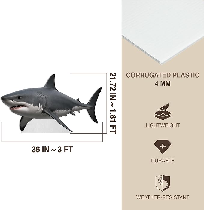 Shark Life Size Standee - 2FT Freestanding Coroplast Cutouts | Aqua Animal Standup Photo Booths, Birthday & Halloween Decorations