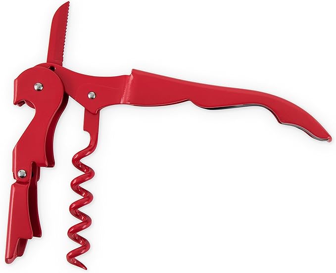 True Truetap Double Hinged Waiter's Corkscrew Wine Opener, Stainless Steel Wine Bottle Opener with Built In Foil Cutter, Home Bar Tools, Bar Cart Accessories, Wedding Gifts, Set of 1, Solid Red