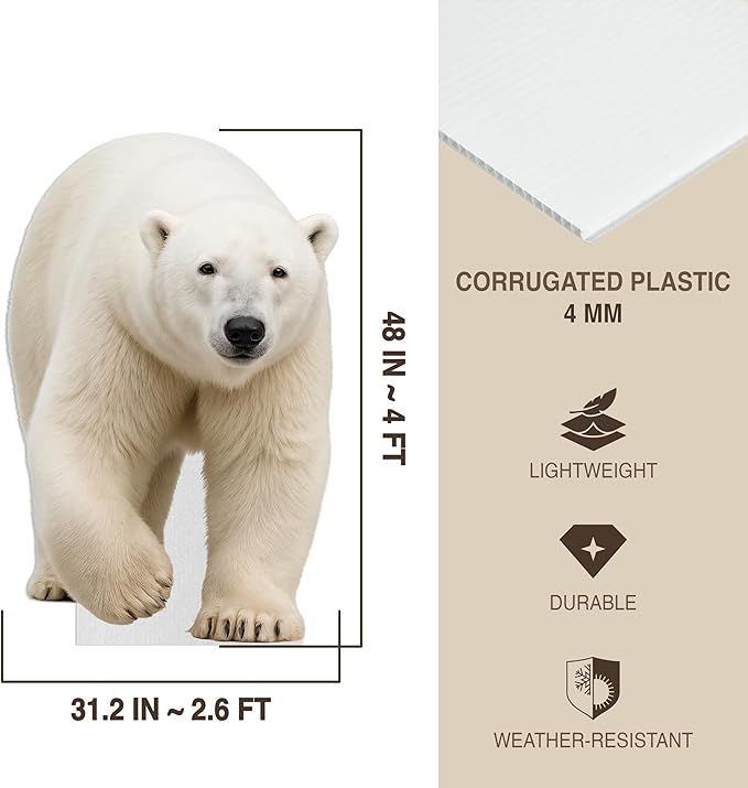 Polar Bear - Walking Life Size Standee - 4FT Freestanding Coroplast Cutouts | Safari Animal Standup Photo Booths, Jungle Party, Birthday & Halloween Decorations