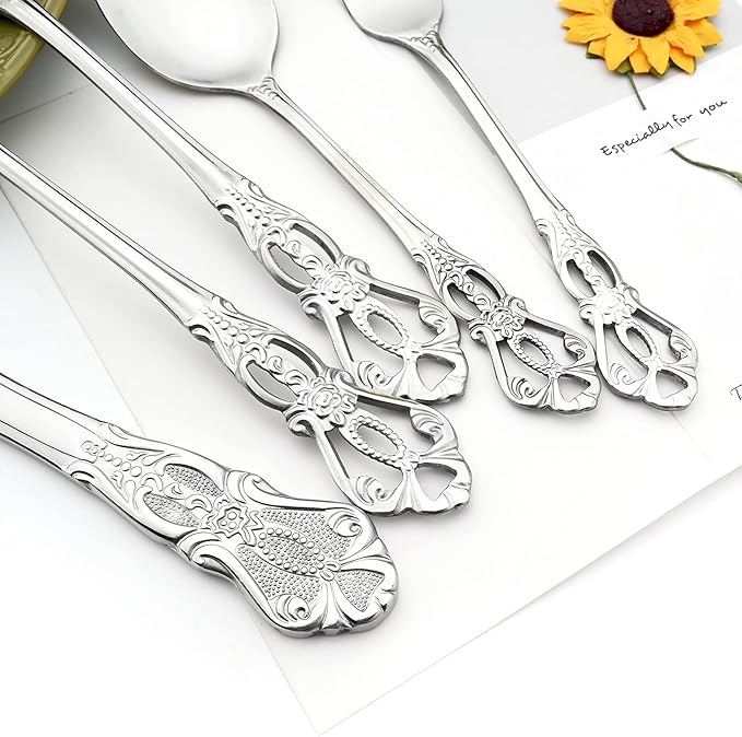 Elegant Silver Silverware Set with Steak Knives 5 Piece Flatware Sets for 1 Tableware Utensils, 18/10 Stainless Steel Cutlery Set Include Knifes Forks Spoons, Mirror Polished Dishwasher Safe