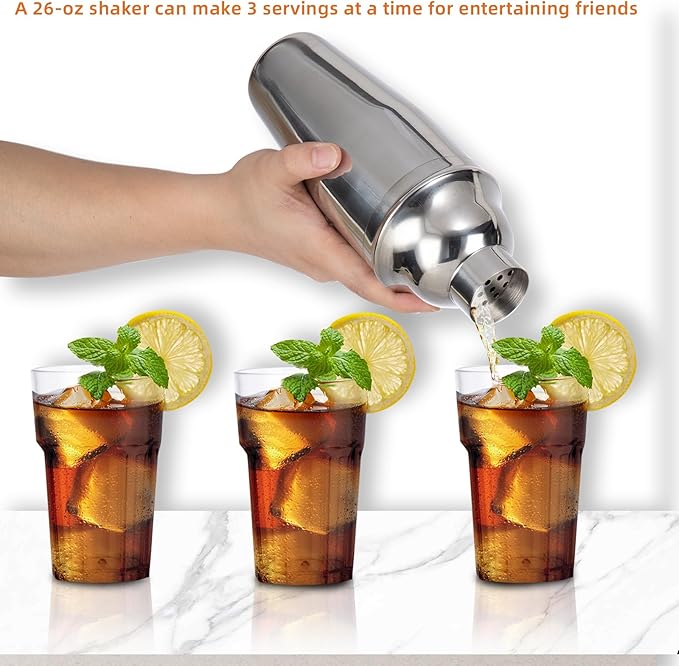 6 Piece 8oz Professional Cocktail Shaker Set with Built-in Strainer,Martini and Margarita Shaker for Home Bar, Boston Bartending Kit Gift for Beginners (250ml/8oz)