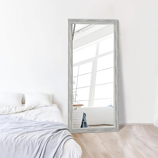 Naomi Home Farmhouse Full-Length Mirror with Wood Frame – Rustic 66"x32" Large Floor Mirror, Elegant Full Body Standing or Wall Mirrors, Rustic Wood Full Length for Bedroom - White