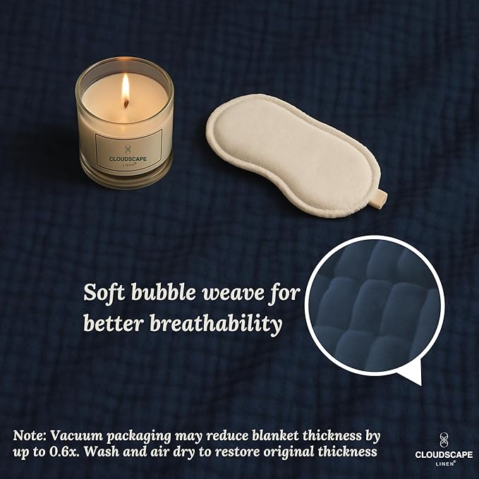 Cloud Scape Linen 100% Cotton 8 Layer Muslin Blanket Twin Size,Lightweight, Breathable Bed Blanket, Suitable for All Season, Cotton Gauze for Couch & Sofa, 68x92, Ensign Blue