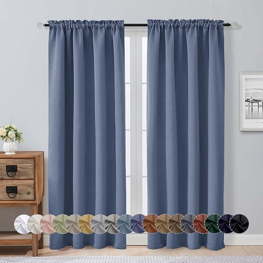 Aiyufeng Denim Blue Blackout Curtains for Bedroom 72 Inch Length 2 Panels, Privacy Thermal Insulated Rod Pocket Door Window Curtains for Patio French Door Front Door, W40 x L72 Inch, Denim Blue