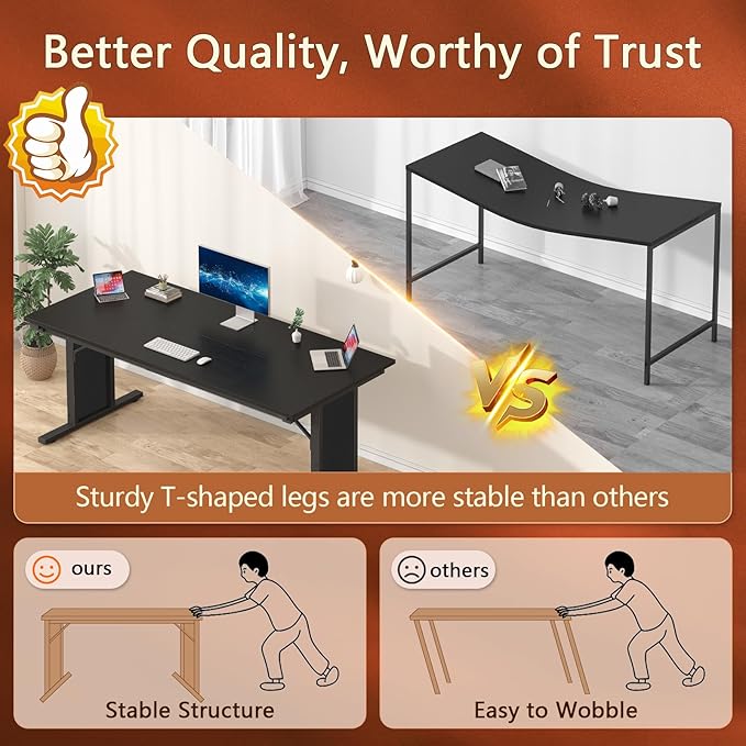 63 inch Executive Desk, Large Office Desk with Thicken Frame, Computer Desk Study Writing Table for Home Office, Black