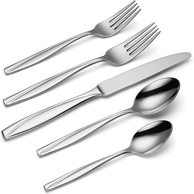 Oneida Camlynn Mirror 45 Piece Casual Flatware Set, 18/0 Stainless, Service for 8,Silver