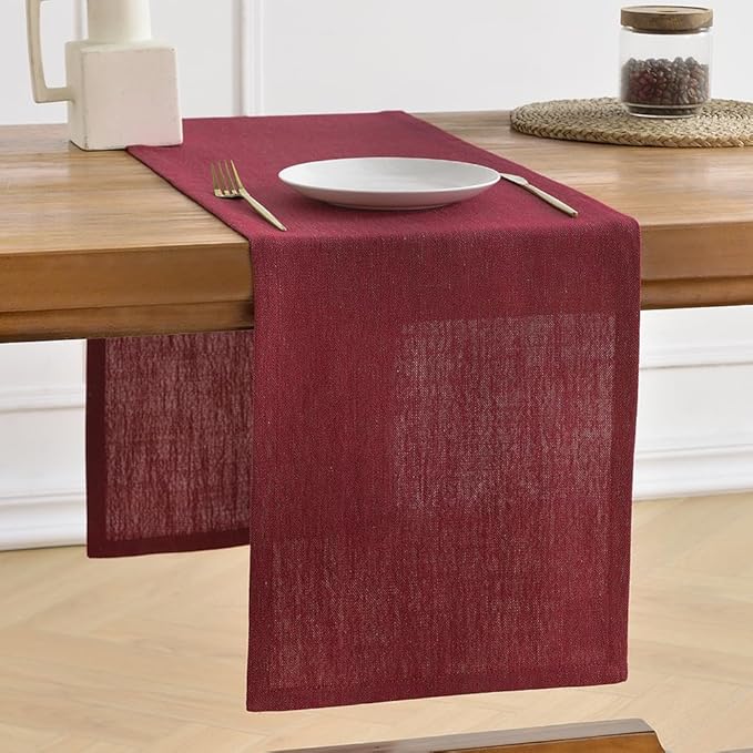 Wracra Linen Style Table Runner, Rustic Farmhouse Christmas Red Table Runners 72 Inches Long, Handcrafted Table Runner for Fall, Winter - Everyday Use and Machine Washable