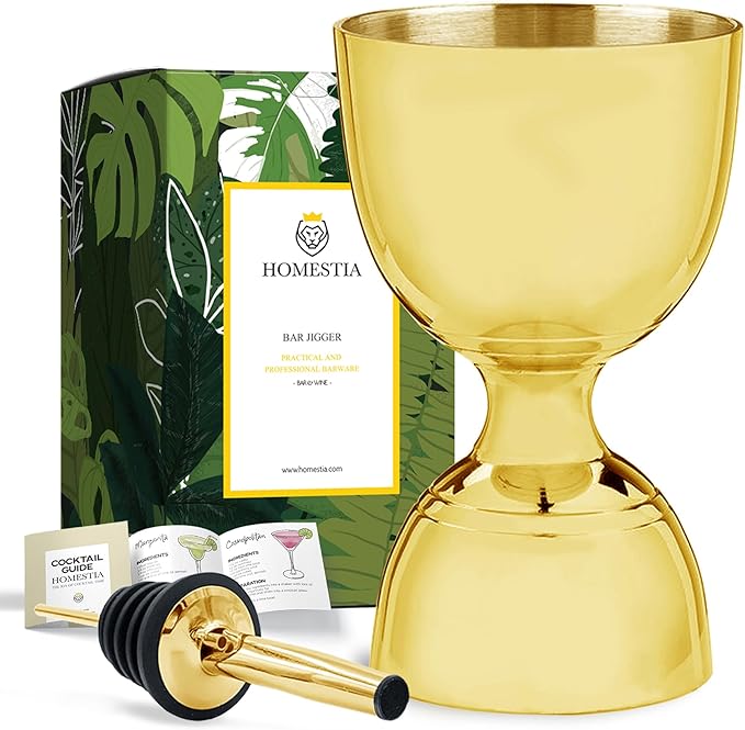 Homestia Premium Bell Jigger for Bartending, Cocktail Measuring Jigger, Shot Measure Double Jigger with Measurements, 2 oz 1 oz Bartender Jiggers Stainless Steel Acohol Measuring (Gold)