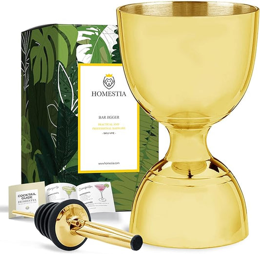 Homestia Premium Bell Jigger for Bartending, Cocktail Measuring Jigger, Shot Measure Double Jigger with Measurements, 2 oz 1 oz Bartender Jiggers Stainless Steel Acohol Measuring (Gold)