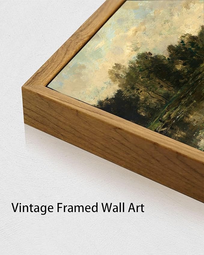 KISSFOX Framed Vintage Landscape Wall Art Natural Scenery Canvas Prints Colorful Painting Artwork Rustic Farmhouse Pictures Decor Living Room Office Bedroom Bathroom Kitchen