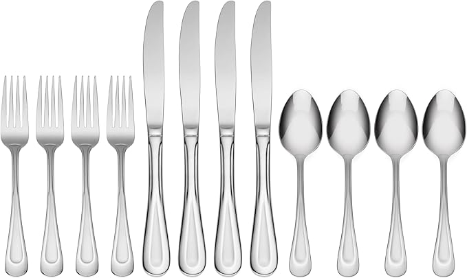 Oneida Satin Sand Dune 12 Piece Everyday Flatware Set, Service for 4 , 18/0 Stainless Steel, Silverware Set, Dishwasher Safe