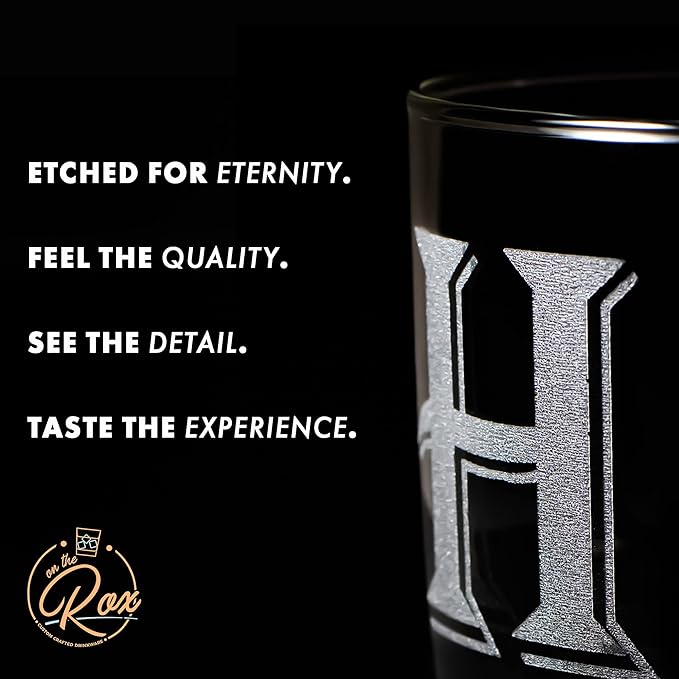 Monogrammed Gifts for Men - 4PC 11 Oz Custom Whiskey Glasses (A-Monogram) - Engraved Whiskey Glasses - Personalized Whiskey Glasses - Unique Bourbon Glasses - Personalized Glass Gifts for Dad