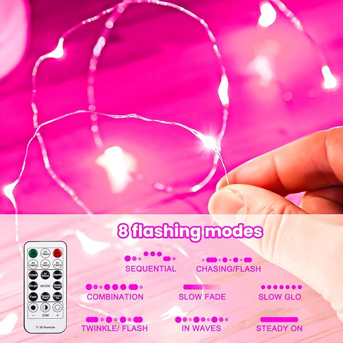 HXWEIYE 300LED Fairy Curtain Lights, 9.8x9.8Ft Pink USB Plug in 8 Modes Timer Christmas String Hanging Lights with Remote for Bedroom Backdrop Wedding Party Home Wall Garden Outdoor Indoor Decor