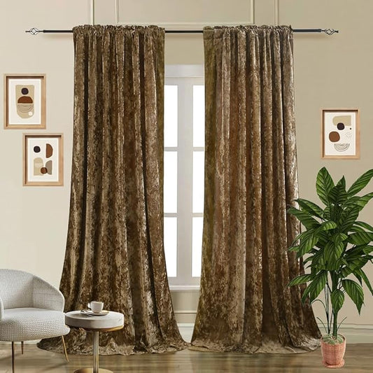 Blackout Curtains Soft Luxury Velvet Curtains for Bedroom Nursery Patio Doors Rod Pocket Back Tab Drapes 2 Panels Curtains for Living Room,52 by 84Inch, Brown