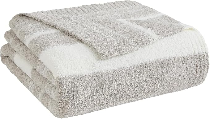 WRENGONGE Taupe Throw Blanket, 60x80 Soft Cozy Striped Throw Blankets for Couch, Sofa, Bed, Travel, Lightweight Fluffy Warm Plush Decorative Blankets for Women, Men,Kids Gift