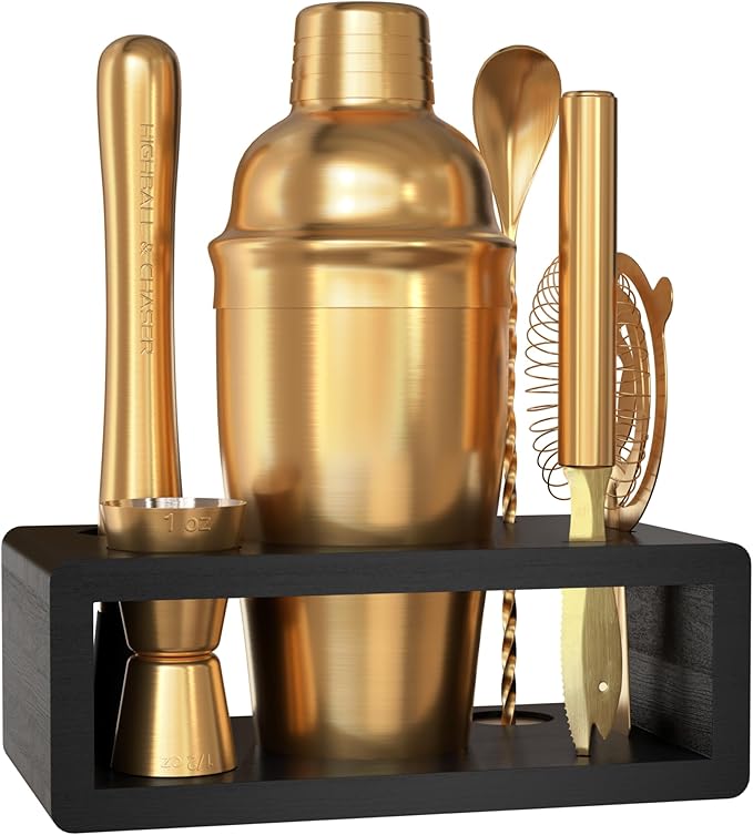 Highball & Chaser Cocktail Shaker Set: Bartender Kit for Home Bar Mixology Cocktail Bar Set Plus E-Book with 30 Recipes (Antique Gold)