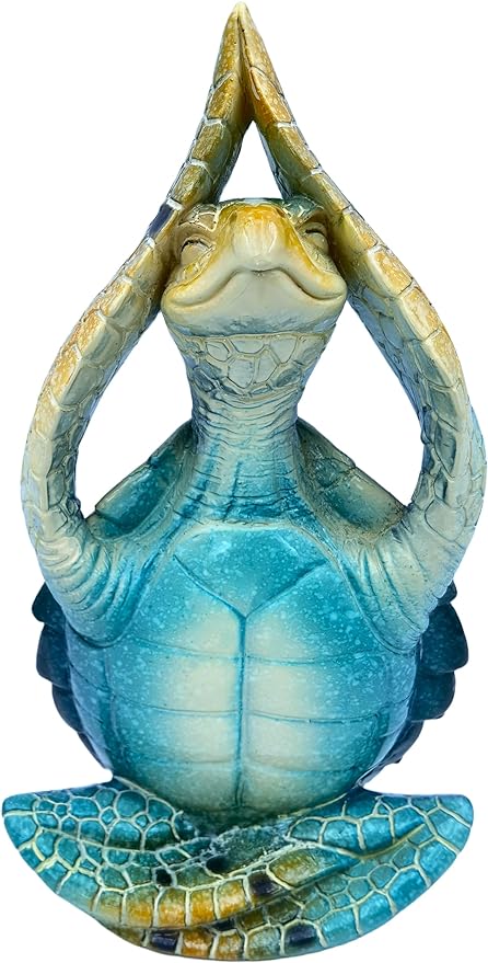VVGIFTS Sea Turtle Meditation Yoga Decor, Garden Figurine Sea Turtle Meditating Coastal Beach Decorations, Zen Yoga Resin Statue for Home Office Decorations (Put The Palm up)