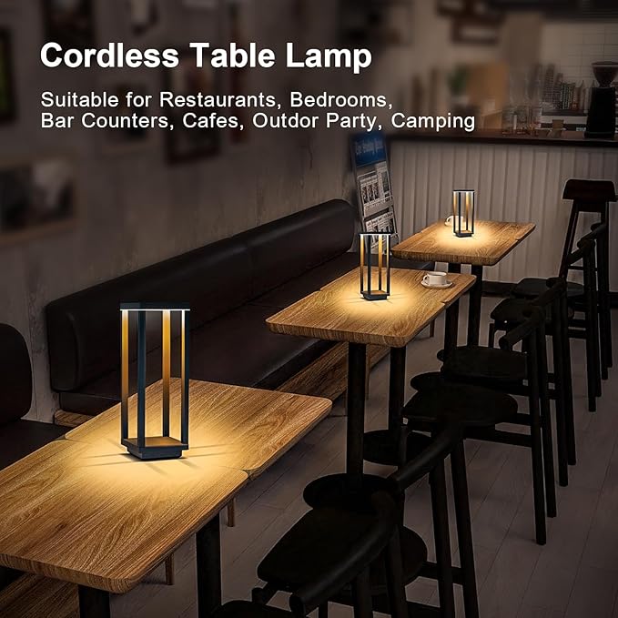 4 Pack Cordless Table Lamp Rechargeable, IP55 Waterproof, 60h Runtime Protable Outdoor Table Lamps, 3 Color Stepless Dimming Battery Powered Table Lamp for Dinner/Restaurant/Bedroom/Cafe