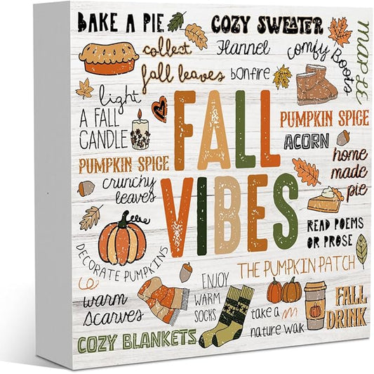 Autumn Thanksgiving Happy Fall Pumpkin Drink Maple Leaf Office Bedroom Dining Room Decor Wooden Box Block Plaque Wood Products Sign for Desk Table Tabletop Decor 5 x 5 inches Tub1601