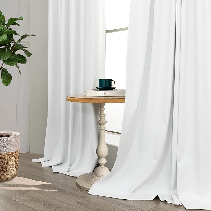 78 Inch Long Linen Textured Blackout Curtains 2 Panels Set for 76-80 inch Window Drapes Back Tab White Room Darkening Curtains for Sliding Glass Door Energy Efficient Noise Cancelling 52x78 in Length
