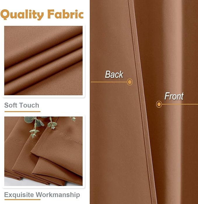 Aiyufeng Sun Baked Blackout Curtains for Bedroom 63 Inch Length 2 Panels, Solid Thermal Insulated Energy Saving Rod Pocket Window Treatment Curtains Blackout Drapes, W40 x L63 Inch, Sun Baked