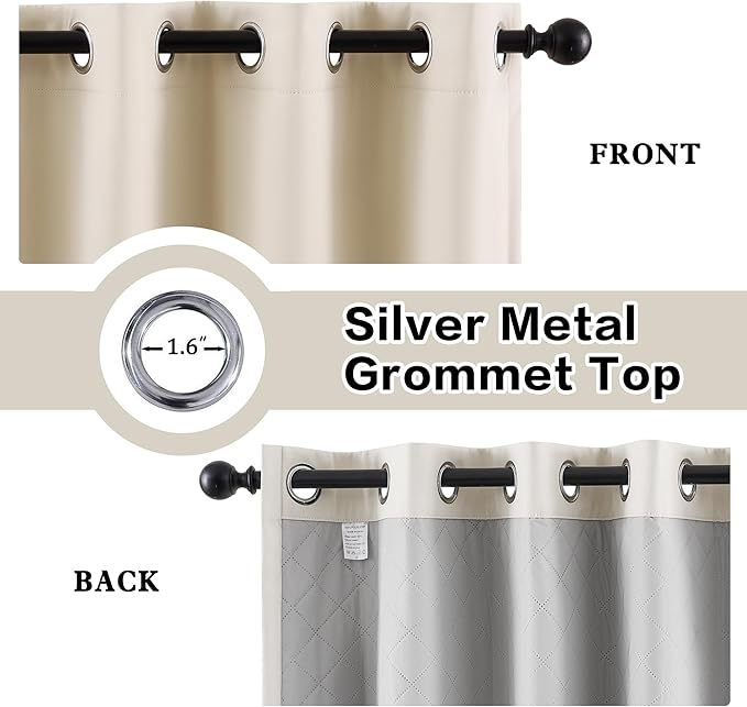 3-in-1 100% Beige Blackout Curtain Heavy Soundproof Curtains Single Panel - Thermal Insulated Grommet Curtains 96 Inches Long for Bedroom Living Room